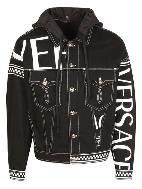 versace lederjacke nero|Versace denim jacket.